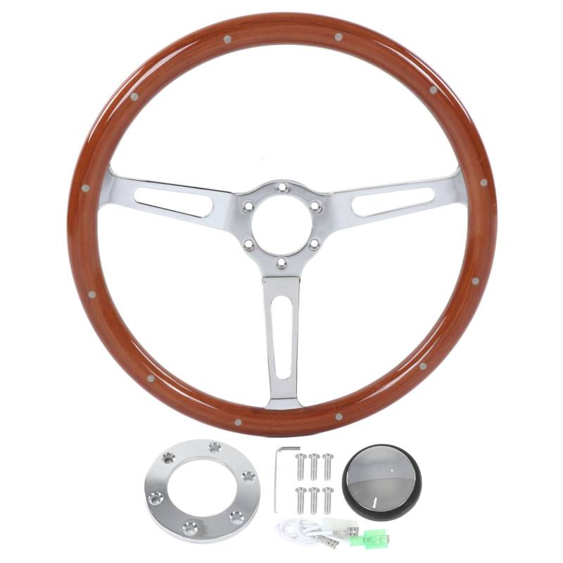 Lenkrad, Fydun 380 Mm 15 Zoll Universal Klassisch Jahrgang Lenkradmontage Lenkrad aus Holz Walnussgriff 3 Speichen Genietet 6 Loch Auto-Modifikation(Braun) von Fydun