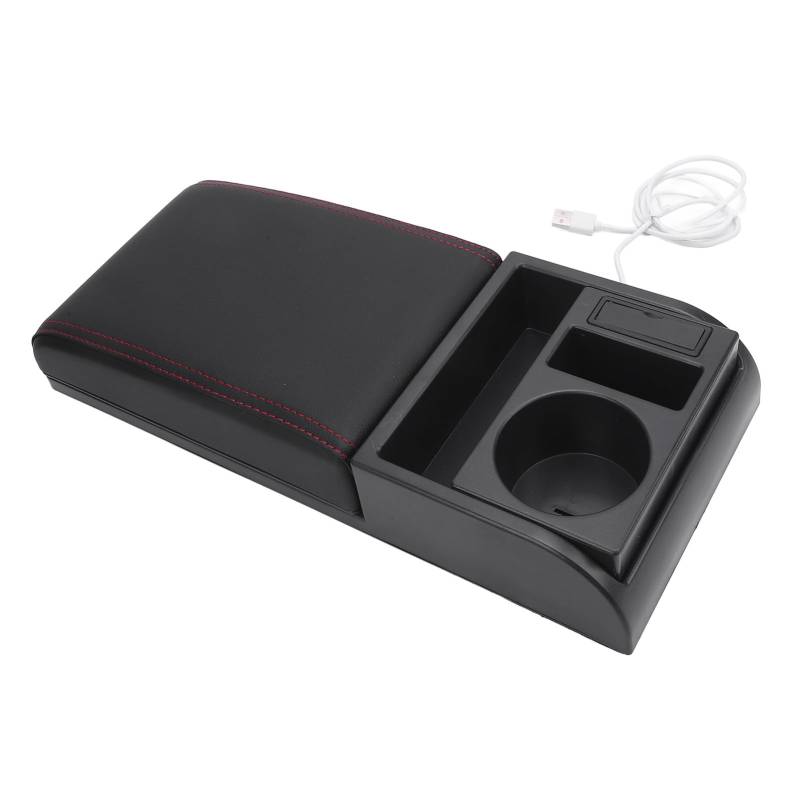 Mittel Konsole Armlehne Box Abdeckung Verstellbare Länge mit USB-Ladeans Chluss Becher Halter Universal für SUVs LKWs (rote Linie) von Fydun