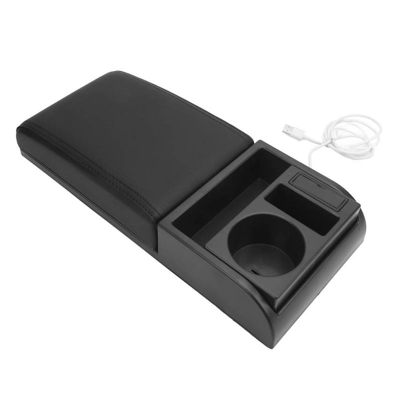 Mittel Konsole Armlehne Box Abdeckung Verstellbare Länge mit USB-Ladeans Chluss Becher Halter Universal für SUVs LKWs (schwarze Linie) von Fydun