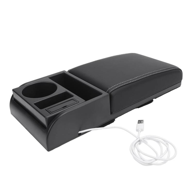 Mittel Konsole Armlehne Box Abdeckung Verstellbare Länge mit USB-Ladeans Chluss Becher Halter Universal für SUVs LKWs (weiße Linie) von Fydun