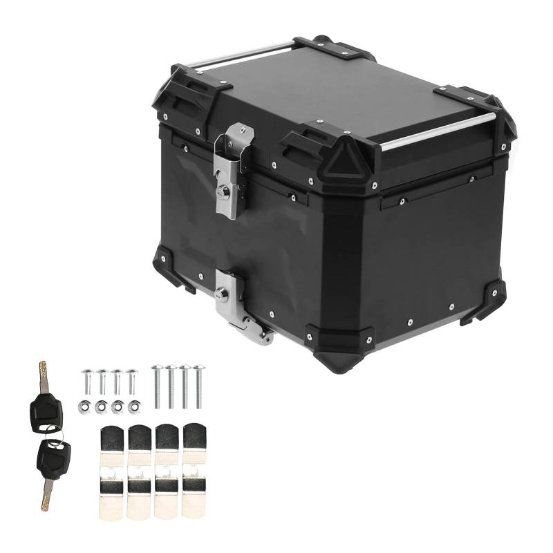 Motorrad Topcase, Fydun Universal Schwarz 45L Motorrad Heckbox Aluminium wasserdichte Helmtasche Aufbewahrungsbox Gepäck von Fydun