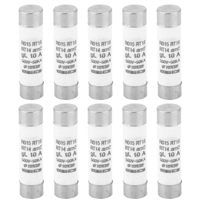 6A-32A 10x38mm Sicherung, 10 Stück Zylindersicherung 100KA Ausschaltvermögen mit Anzeige Keramikpatrone Rohrsicherung Ersatz, Elektronische Komponenten, 380-500V AC (10a) von Fyearfly