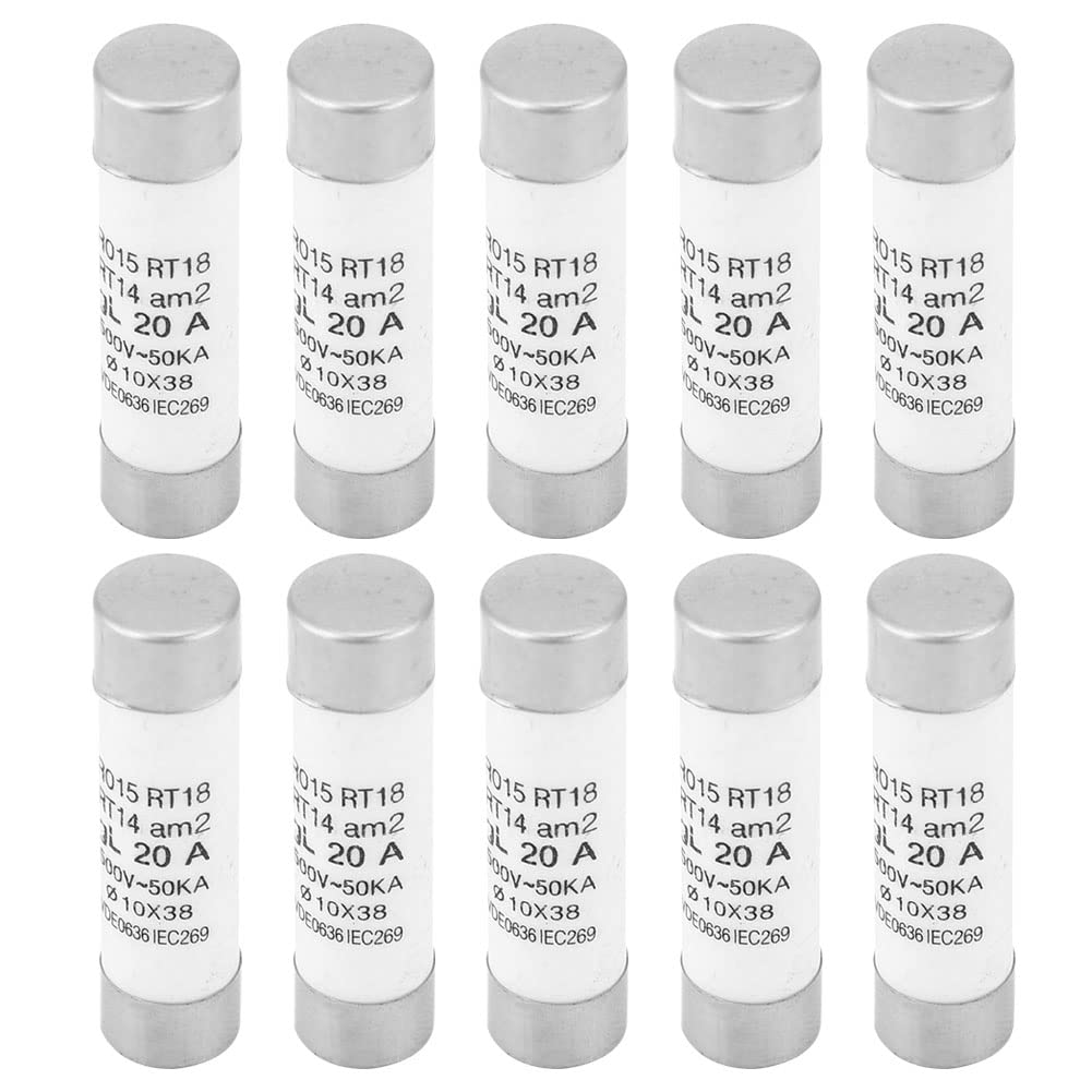 6A-32A 10x38mm Sicherung, 10 Stück Zylindersicherung 100KA Ausschaltvermögen mit Anzeige Keramikpatrone Rohrsicherung Ersatz, Elektronische Komponenten, 380-500V AC (20a) von Fyearfly