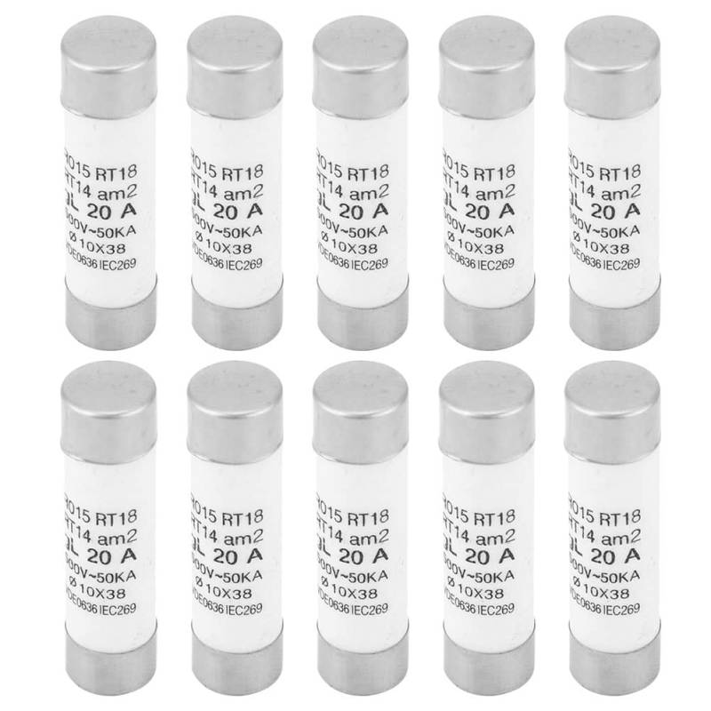6A-32A 10x38mm Sicherung, 10 Stück Zylindersicherung 100KA Ausschaltvermögen mit Anzeige Keramikpatrone Rohrsicherung Ersatz, Elektronische Komponenten, 380-500V AC (20a) von Fyearfly