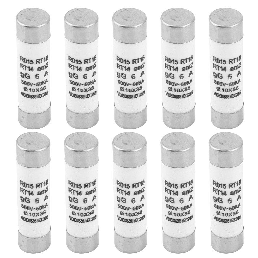 6A-32A 10x38mm Sicherung, 10 Stück Zylindersicherung 100KA Ausschaltvermögen mit Anzeige Keramikpatrone Rohrsicherung Ersatz, Elektronische Komponenten, 380-500V AC (6a) von Fyearfly