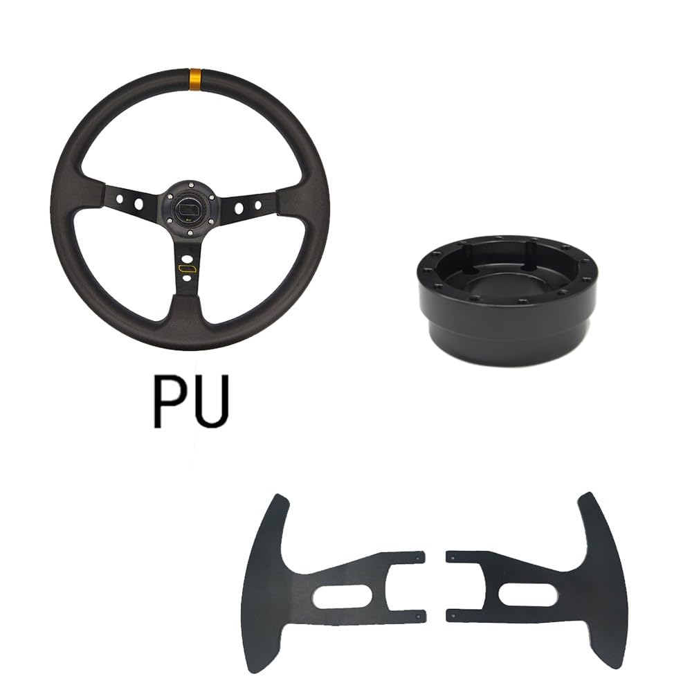 Drifting Lenkrad,Universal Rennlenkrad 13/14 Zoll Racing Lenkräder Tiefe Driften Sport Lenkrad Lenkrad Adapter PU Auto(Set B-PU) von Fymlok