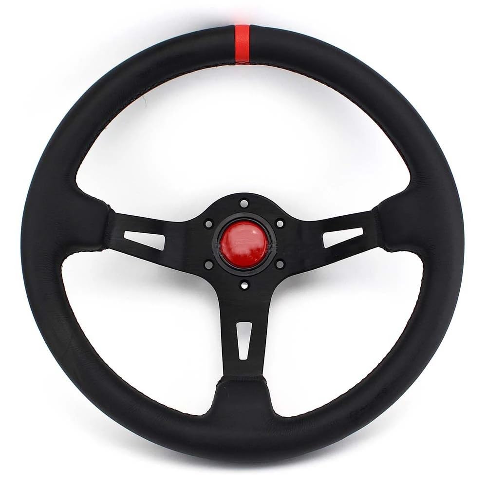 Drifting Lenkrad,Universal Rennlenkrad 13 Zoll 330 MM Modifikations-Lenkrad-Werkzeuge Personalisiertes Leder Deep Disc Racing Drift Lenkrad-Zubehör(Red) von Fymlok