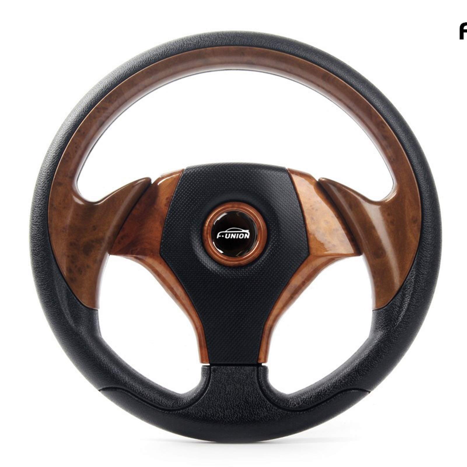 Drifting Lenkrad,Universal Rennlenkrad 13inch 330 MM PVC Driften Sport Racing Lenkrad Auto Universal-Flachplatten Lenkrad Autozubehör Innen(Walnut) von Fymlok