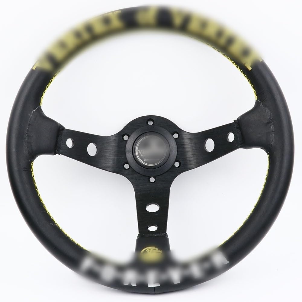 Drifting Lenkrad,Universal Rennlenkrad 13inch Schwarz-echtes Leder Drift Sport Lenkräder Drifting Lenkrad,Universal Rennlenkrad 13inch Schwarz-echtes Leder Drift Sport Lenkräder von Fymlok