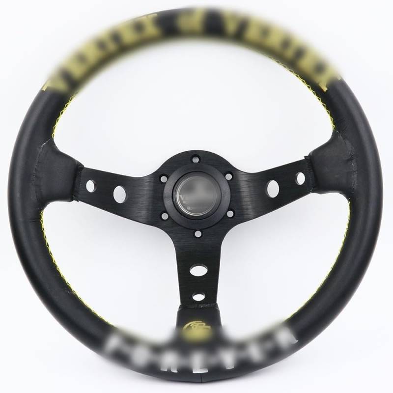 Drifting Lenkrad,Universal Rennlenkrad 13inch Schwarz-echtes Leder Drift Sport Lenkräder von Fymlok