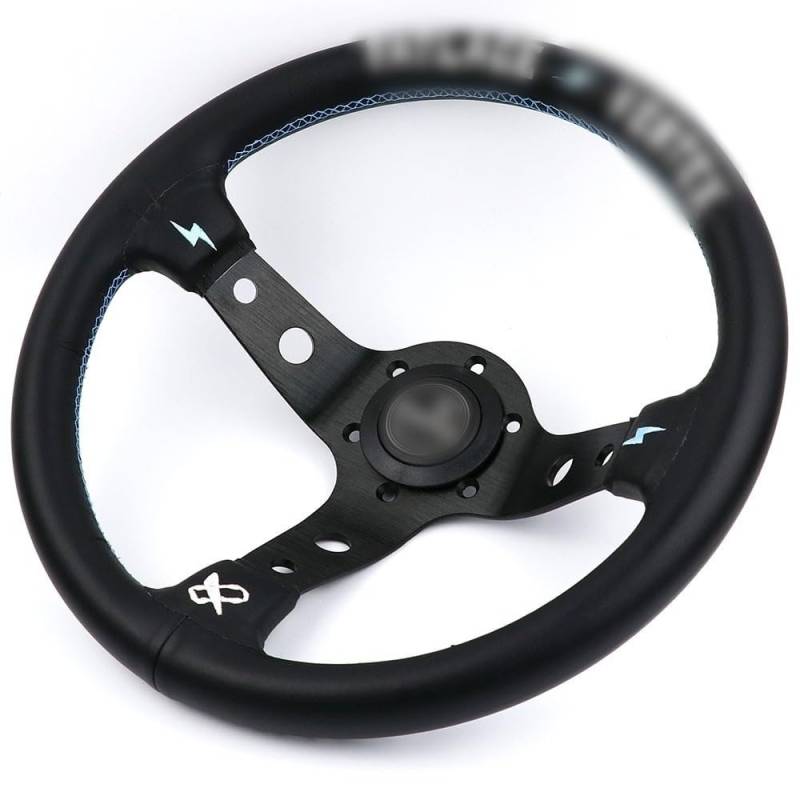 Drifting Lenkrad,Universal Rennlenkrad 13inch Weiß-Schwarz-echtes Leder Drift Sport Lenkräder mit blauen Nähten von Fymlok