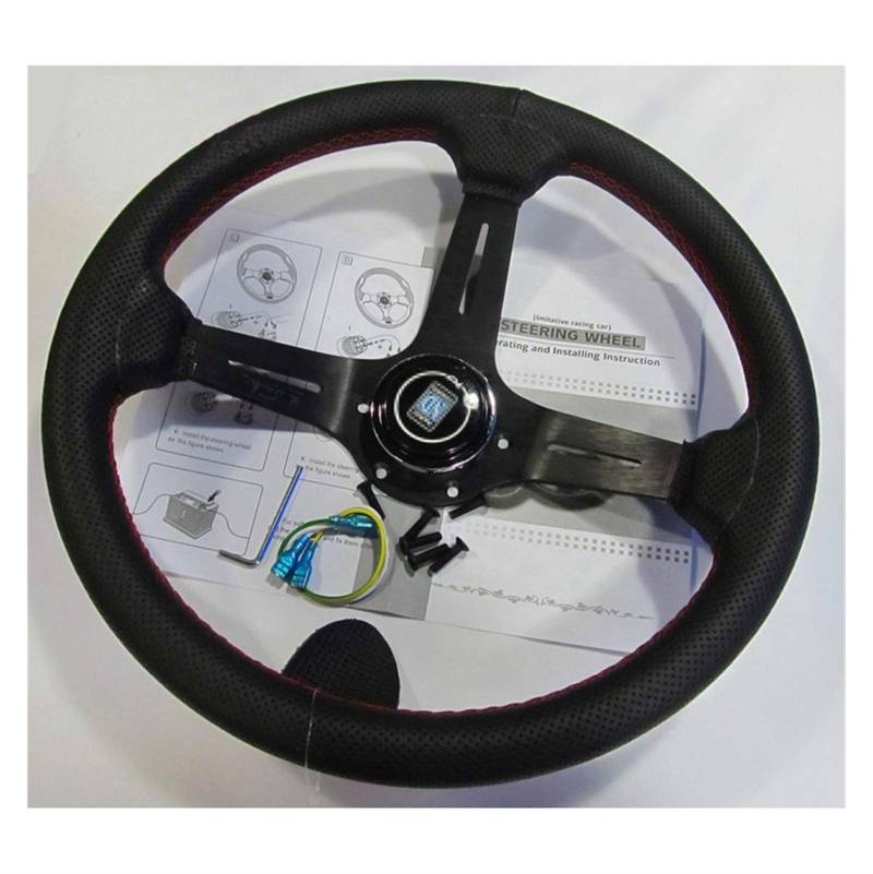 Drifting Lenkrad,Universal Rennlenkrad 14 ‚‘ (350 mm) Lenkrad Leder Red Line Lenkrad Licht tief Racing Lenkrad Aluminium-Regal von Fymlok