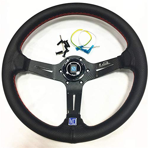 Drifting Lenkrad,Universal Rennlenkrad 14inch / 350mm Carbonlook echtes Leder-Lenkrad Drift Sportlenkräder von Fymlok