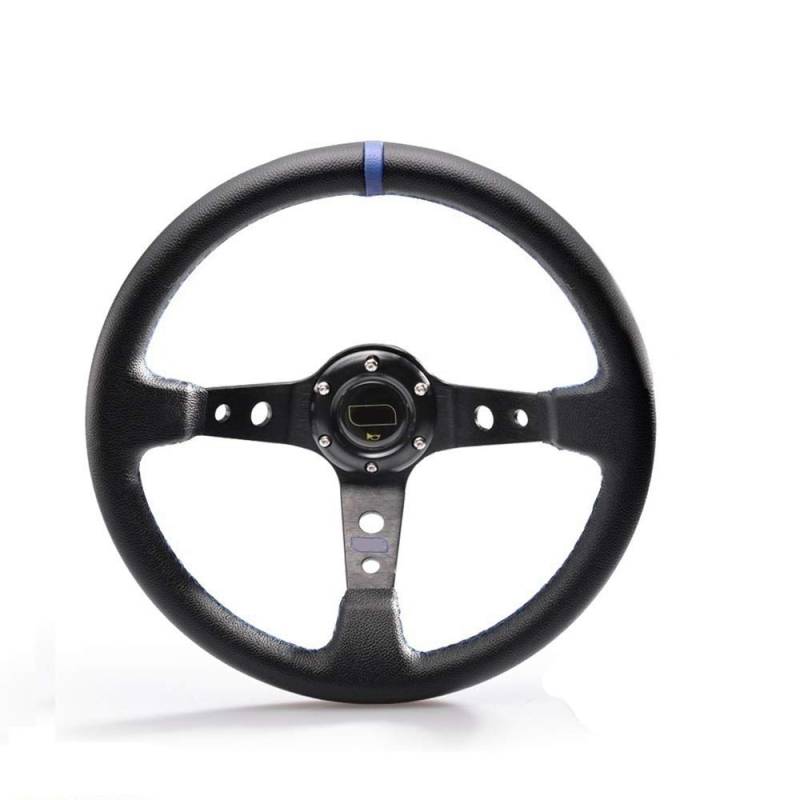 Drifting Lenkrad,Universal Rennlenkrad 14inch 350mm Car Racing Lenkrad Aluminium Halterung und PVC-Leder-Knopf Sport Steeing Rad mit Logo(Blue Stripe) von Fymlok