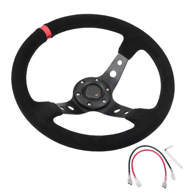 Drifting Lenkrad,Universal Rennlenkrad 14inch 350mm Deep Dish Driften Lenkrad Universal Leder Aluminium Car Auto Racing Sport-Lenkrad-Zubehör(Red) von Fymlok