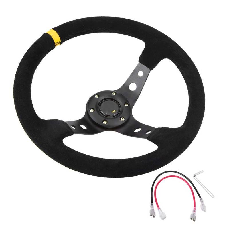 Drifting Lenkrad,Universal Rennlenkrad 14inch 350mm Deep Dish Driften Lenkrad Universal Leder Aluminium Car Auto Racing Sport-Lenkrad-Zubehör(Yellow) von Fymlok