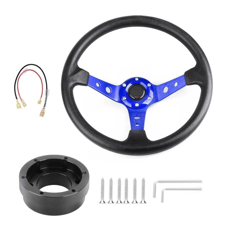 Drifting Lenkrad,Universal Rennlenkrad 350mm 14 Zoll Aluminium Legierung Auto Sport Treiben Lenkräder Mit Adapter Platte 70mm PCD(Blue with Black) von Fymlok
