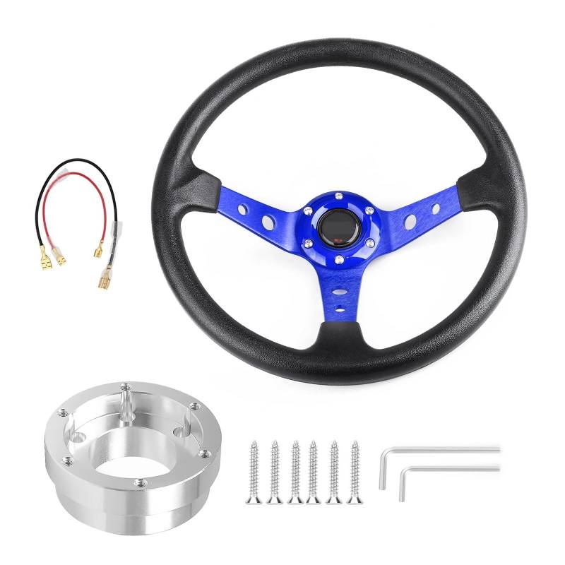Drifting Lenkrad,Universal Rennlenkrad 350mm 14 Zoll Aluminium Legierung Auto Sport Treiben Lenkräder Mit Adapter Platte 70mm PCD(Blue with Silver) von Fymlok