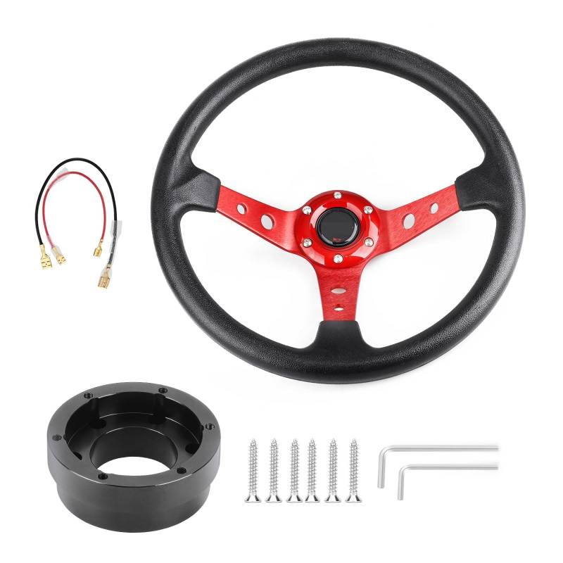 Drifting Lenkrad,Universal Rennlenkrad 350mm 14 Zoll Aluminium Legierung Auto Sport Treiben Lenkräder Mit Adapter Platte 70mm PCD(Red with Black) von Fymlok