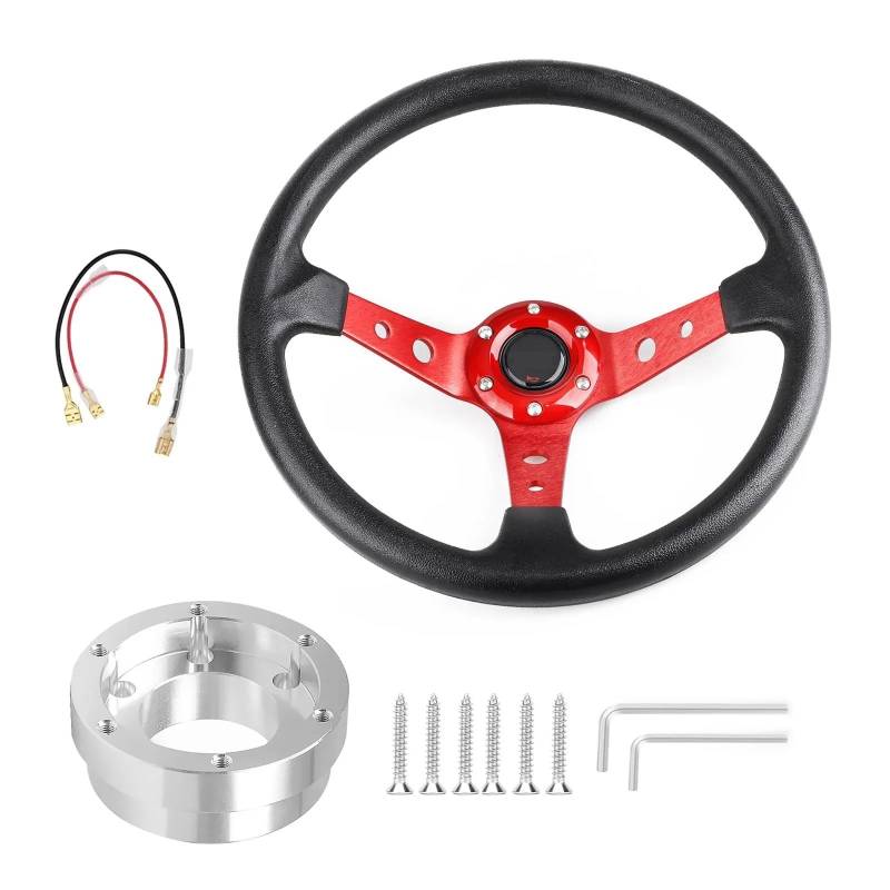 Drifting Lenkrad,Universal Rennlenkrad 350mm 14 Zoll Aluminium Legierung Auto Sport Treiben Lenkräder Mit Adapter Platte 70mm PCD(Red with Silver) von Fymlok