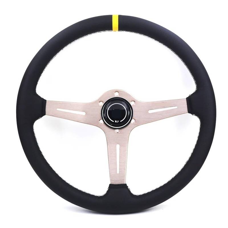 Drifting Lenkrad,Universal Rennlenkrad 370mm Ca. 15'' Universal Schwarz/Titan Flach Sport Drift Rennen Rallye Auto Racing Lenkrad(Titanium) von Fymlok