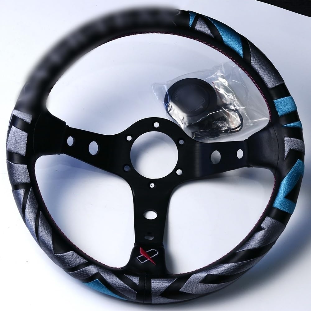 Drifting Lenkrad,Universal Rennlenkrad Art 13inch echtes Leder Drift Sport Lenkräder Drifting Lenkrad,Universal Rennlenkrad Art 13inch echtes Leder Drift Sport Lenkräder von Fymlok