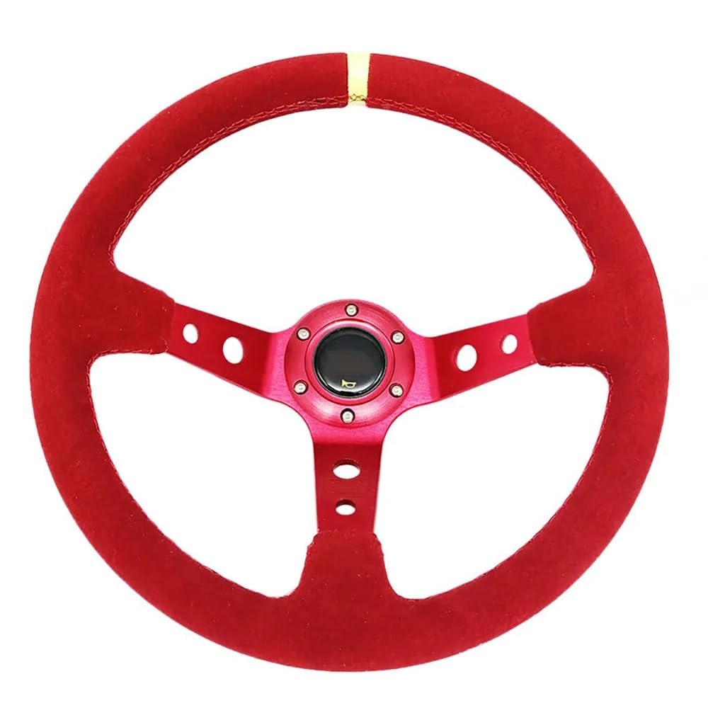 Drifting Lenkrad,Universal Rennlenkrad Auto Modifikation 14 Zoll Rot/Blau Wildleder Lenkrad Mattiertes Leder 350mm Tief Konkav Lenkrad Werkzeuge Universal(35 x100 cm) von Fymlok