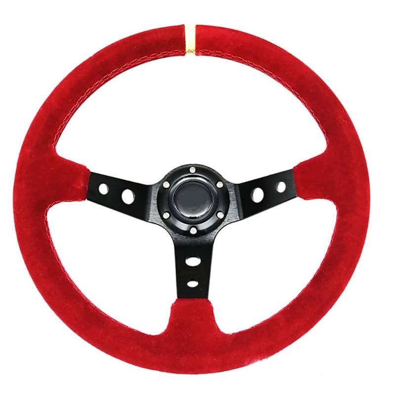 Drifting Lenkrad,Universal Rennlenkrad Auto Modifikation 14 Zoll Rot/Blau Wildleder Lenkrad Mattiertes Leder 350mm Tief Konkav Lenkrad Werkzeuge Universal(40 x100 cm) von Fymlok