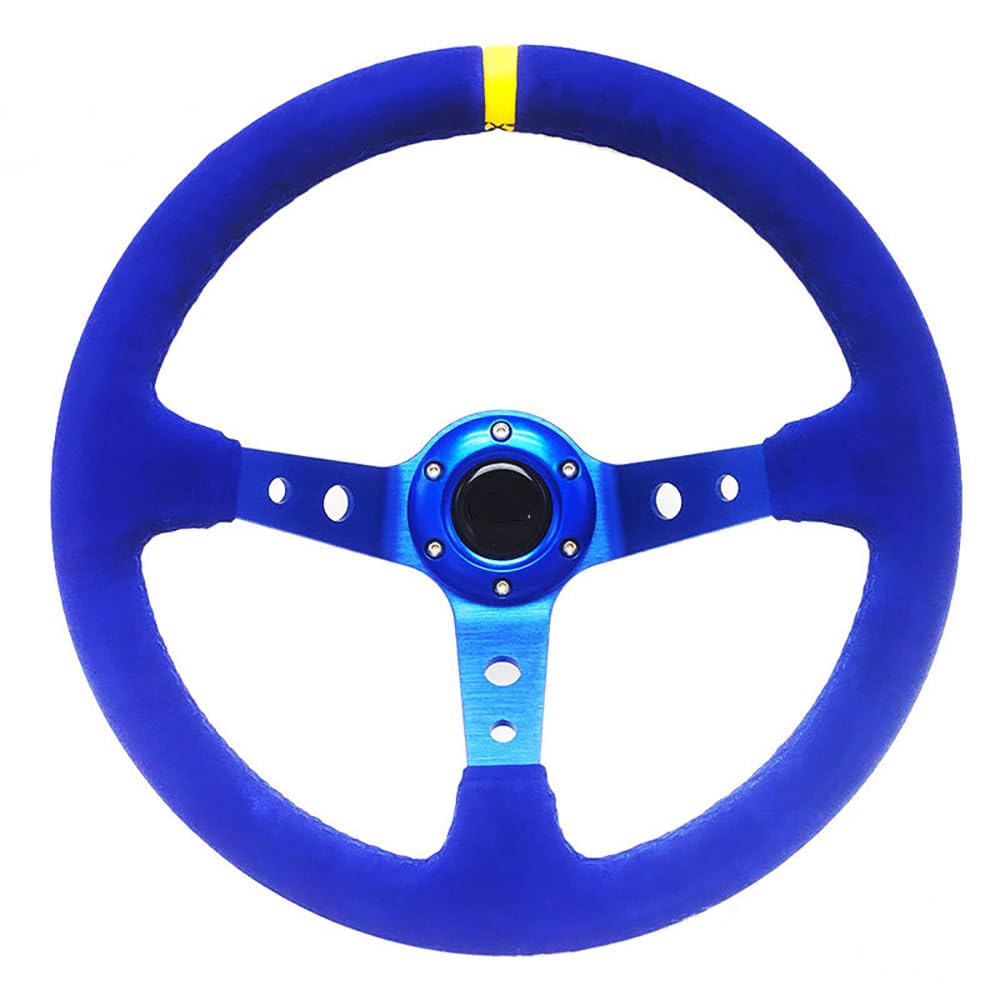 Drifting Lenkrad,Universal Rennlenkrad Auto Modifikation 14 Zoll Rot/Blau Wildleder Lenkrad Mattiertes Leder 350mm Tief Konkav Lenkrad Werkzeuge Universal(45 x100 cm) von Fymlok
