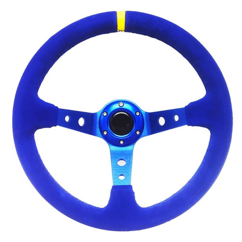 Drifting Lenkrad,Universal Rennlenkrad Auto Modifikation 14 Zoll Rot/Blau Wildleder Lenkrad Mattiertes Leder 350mm Tief Konkav Lenkrad Werkzeuge Universal(45 x100 cm) von Fymlok