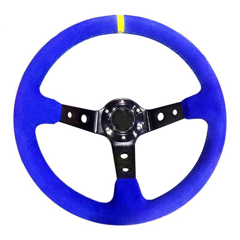 Drifting Lenkrad,Universal Rennlenkrad Auto Modifikation 14 Zoll Rot/Blau Wildleder Lenkrad Mattiertes Leder 350mm Tief Konkav Lenkrad Werkzeuge Universal(50 x100 cm) von Fymlok