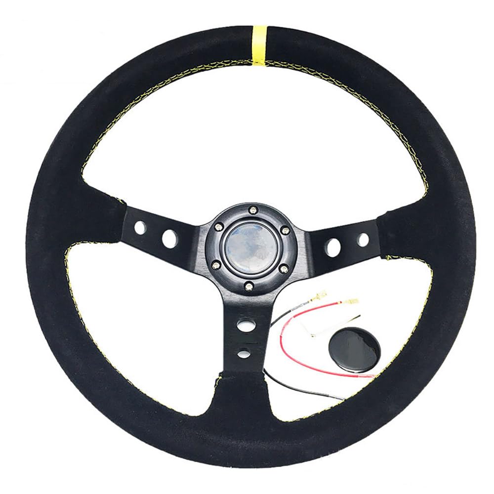 Drifting Lenkrad,Universal Rennlenkrad Auto Modifikation 14 Zoll Rot/Blau Wildleder Lenkrad Mattiertes Leder 350mm Tief Konkav Lenkrad Werkzeuge Universal(E) von Fymlok