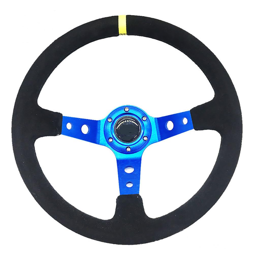 Drifting Lenkrad,Universal Rennlenkrad Auto Modifikation 14 Zoll Rot/Blau Wildleder Lenkrad Mattiertes Leder 350mm Tief Konkav Lenkrad Werkzeuge Universal(F) von Fymlok