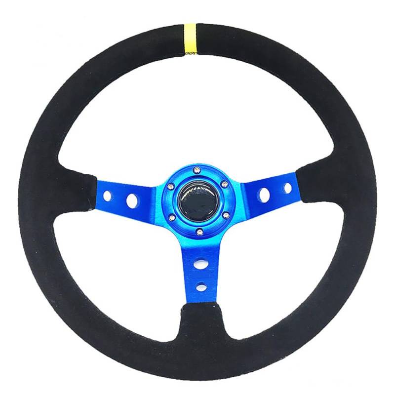 Drifting Lenkrad,Universal Rennlenkrad Auto Modifikation 14 Zoll Rot/Blau Wildleder Lenkrad Mattiertes Leder 350mm Tief Konkav Lenkrad Werkzeuge Universal(F) von Fymlok
