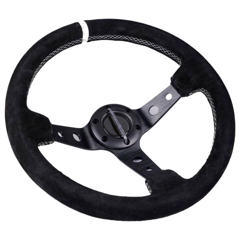 Drifting Lenkrad,Universal Rennlenkrad Auto Modifikation Lenkrad 14 Zoll Wildleder Mattiert Sport Racing Universal Lenkrad Werkzeuge von Fymlok
