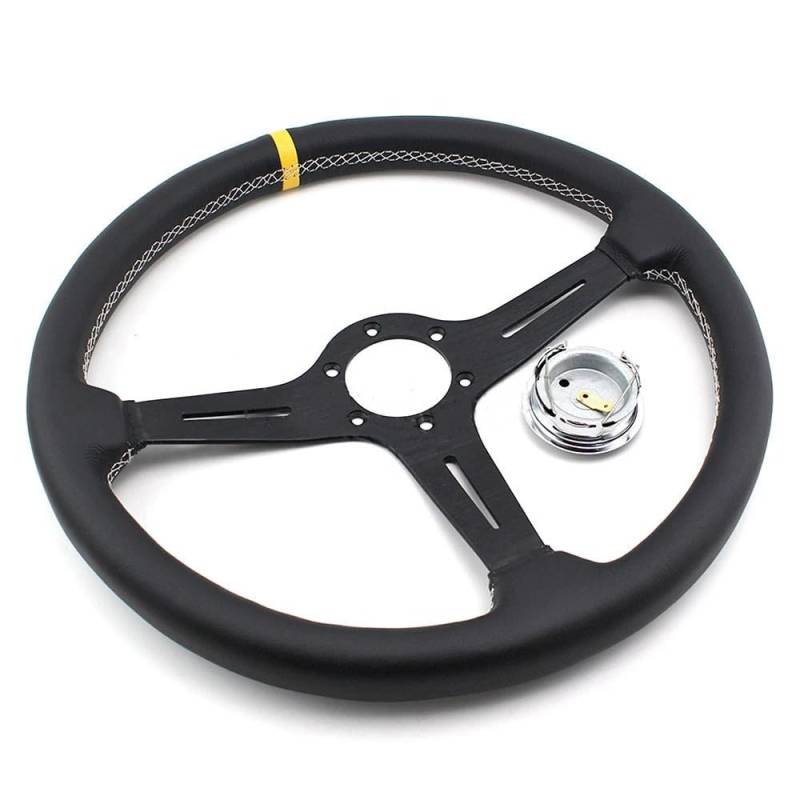 Drifting Lenkrad,Universal Rennlenkrad Automodifikation 15-Zoll-Autolenkrad Rennsport Offroad-Universal-Lederlenkrad mit großem Durchmesser Zubehör(1) von Fymlok