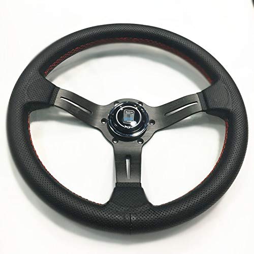 Drifting Lenkrad,Universal Rennlenkrad Lederlenkrad 330mm Schwarz Steuerrad Schwarz Aluminium Speichen Red Stitching 13 Zoll Drifting Lenkrad,Universal Rennlenkrad Lederlenkrad 330mm Schwarz Steuerrad Schwarz Aluminium Speichen Red Stitching 13 Zoll von Fymlok