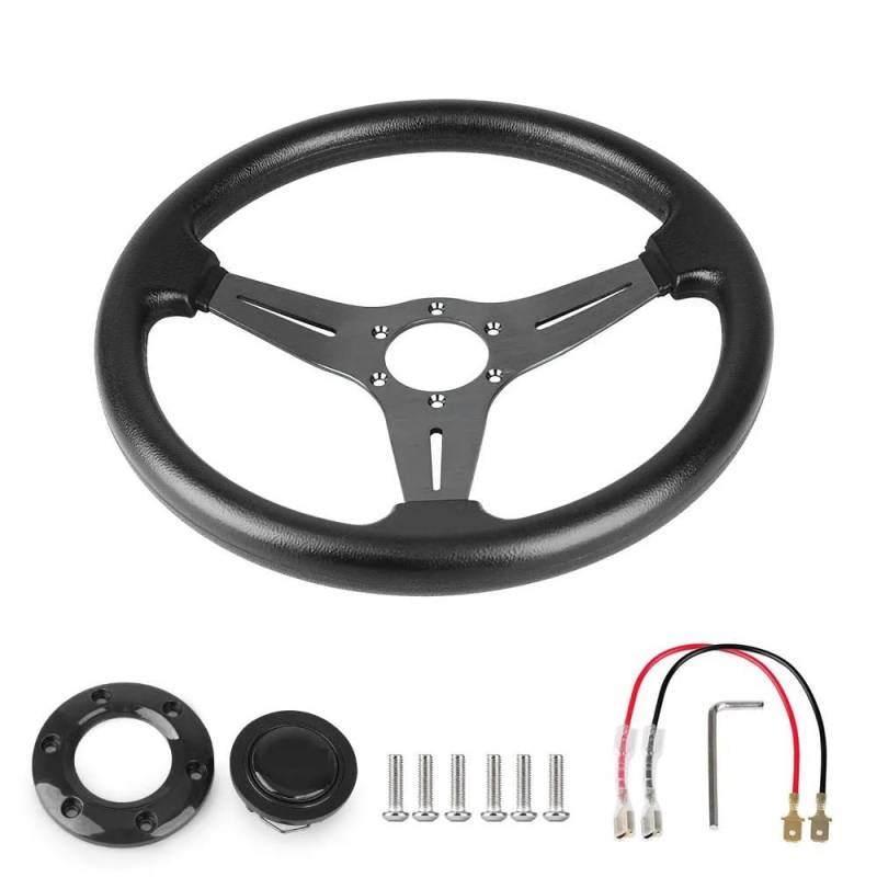 Drifting Lenkrad,Universal Rennlenkrad Racing PU Lederlenkrad 350mm 14 Zoll Aluminiumlegierung Auto Sport Drifting Lenkräder Deep Dish Style(Black) von Fymlok