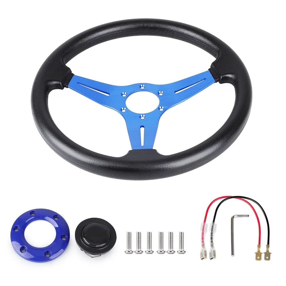 Drifting Lenkrad,Universal Rennlenkrad Racing PU Lederlenkrad 350mm 14 Zoll Aluminiumlegierung Auto Sport Drifting Lenkräder Deep Dish Style(Blue) von Fymlok