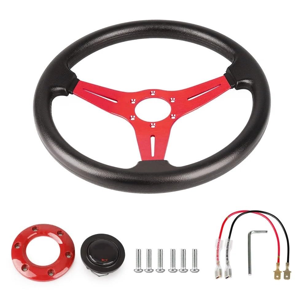 Drifting Lenkrad,Universal Rennlenkrad Racing PU Lederlenkrad 350mm 14 Zoll Aluminiumlegierung Auto Sport Drifting Lenkräder Deep Dish Style(Red) von Fymlok