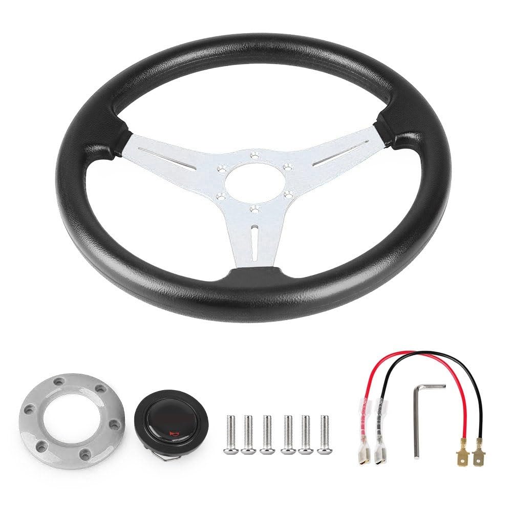 Drifting Lenkrad,Universal Rennlenkrad Racing PU Lederlenkrad 350mm 14 Zoll Aluminiumlegierung Auto Sport Drifting Lenkräder Deep Dish Style(Silver) von Fymlok