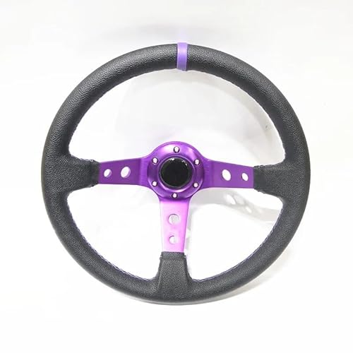 Drifting Lenkrad,Universal Rennlenkrad Umrüstung des 14 Zoll 350 mm tiefen konkaven Drift-Lenkrads/PVC-Lenkrads(Purple Frame) von Fymlok