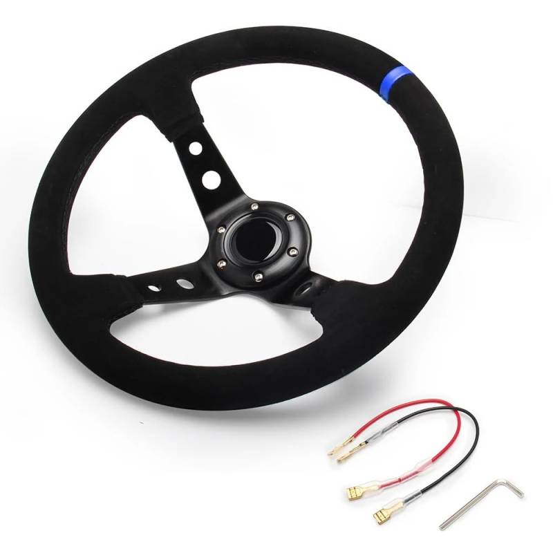 Drifting Lenkrad,Universal Rennlenkrad Universal 14 Zoll 350mm Wildleder Auto Racing Lenkräder Tiefe Drifting Sport Lenkrad(Blue) von Fymlok