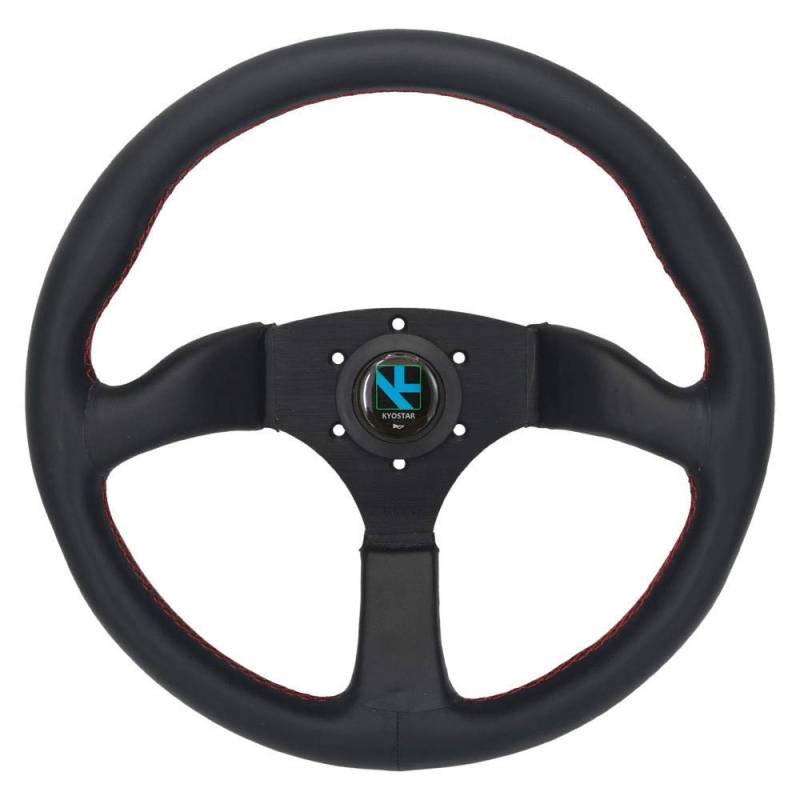 Drifting Lenkrad,Universal Rennlenkrad Universal-350mm 14" Zoll Flach Lenkrad mit Horn-Knopf-Autorennen Leder Classic Lenkrad von Fymlok