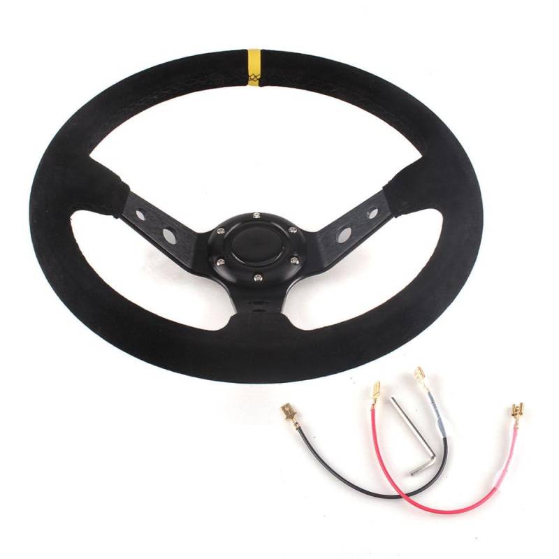 Drifting Lenkrad,Universal Rennlenkrad Wildleder Auto Racing Lenkräder Tiefe Drifting Sport 14 Zoll 350mm Lenkrad(Gold) von Fymlok