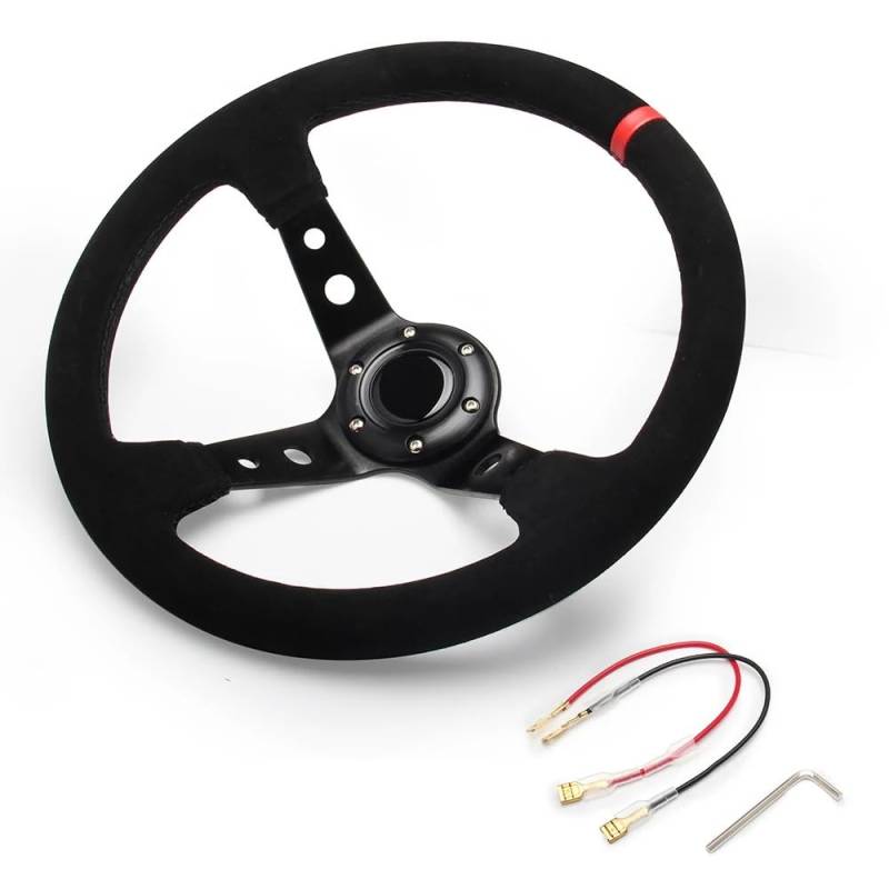 Drifting Lenkrad,Universal Rennlenkrad Wildleder Auto Racing Lenkräder Tiefe Drifting Sport 14 Zoll 350mm Lenkrad(Red) von Fymlok