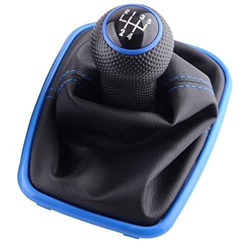 Manueller Schaltknauf,Schaltknäufe 5/6 Geschwindigkeit Schaltknauf Lever Shifter Leder for Volkswagen VW Golf 4 2003-2008 IV MK4 GTI R32 Jetta(5 Speed Blue) von Fymlok