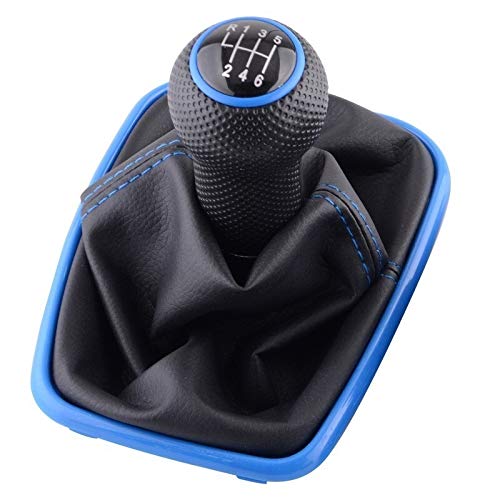 Manueller Schaltknauf,Schaltknäufe 5/6 Geschwindigkeit Schaltknauf Lever Shifter Leder for Volkswagen VW Golf 4 2003-2008 IV MK4 GTI R32 Jetta(6 Speed Blue) von Fymlok