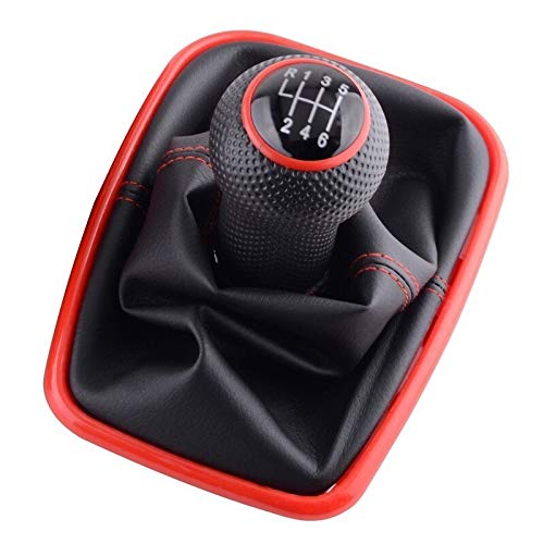 Manueller Schaltknauf,Schaltknäufe 5/6 Geschwindigkeit Schaltknauf Lever Shifter Leder for Volkswagen VW Golf 4 2003-2008 IV MK4 GTI R32 Jetta(6 Speed Red) von Fymlok