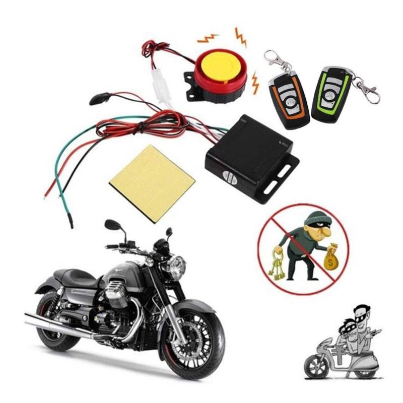 Motorradschloss,Motorrad Lenkerschloss Universal-Motorrad-Alarmsystem Scooter startet Fernbedienung Key Fob Anti-Diebstahl-Alarmanlage Zwei-Wege Mit Motor von Fymlok